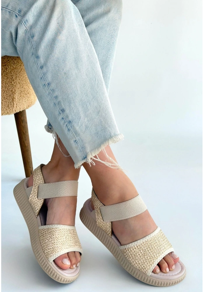 Jake Bej Hasır Cilt Sandalet