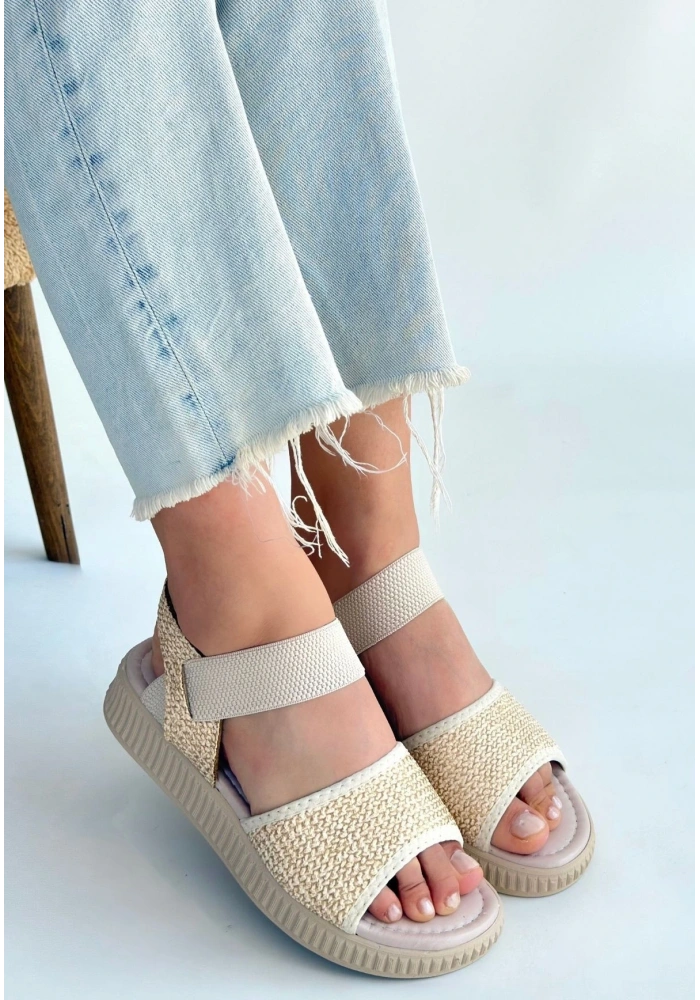 Jake Bej Hasır Cilt Sandalet