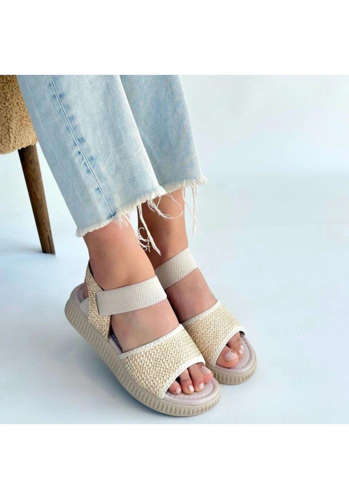 Jake Bej Hasır Cilt Sandalet