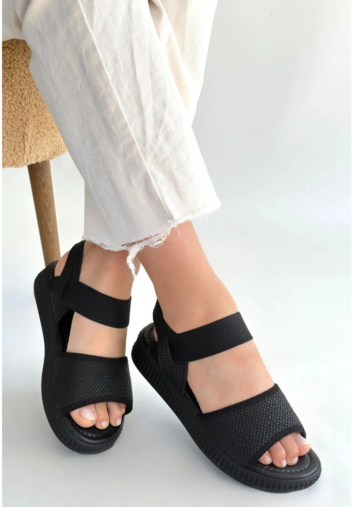 Jake Siyah Hasır Cilt Sandalet
