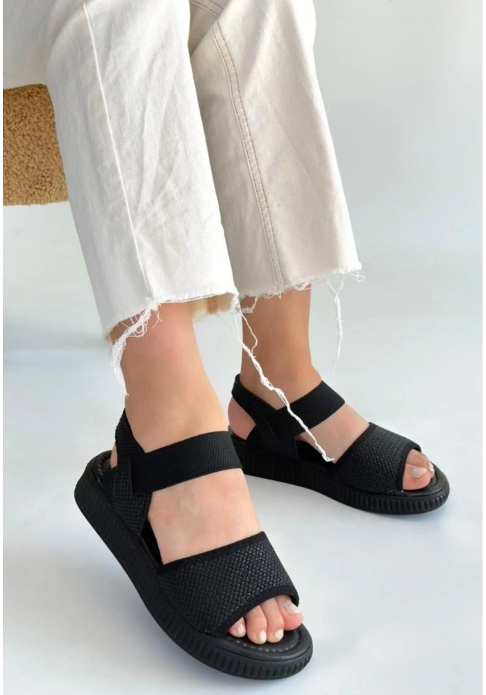 Jake Siyah Hasır Cilt Sandalet