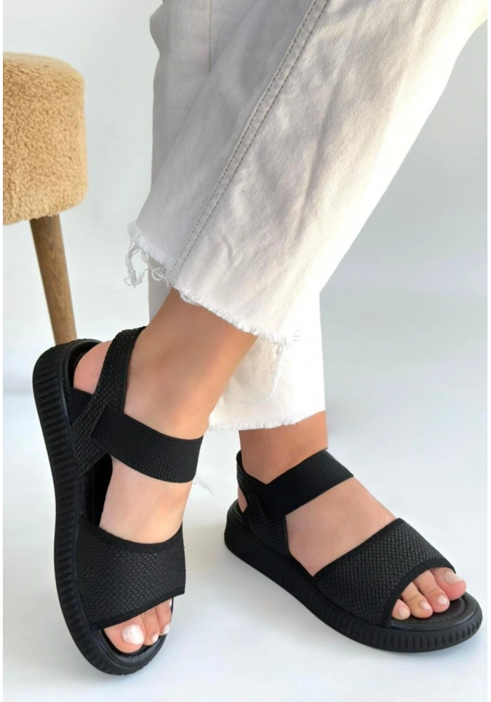 Jake Siyah Hasır Cilt Sandalet