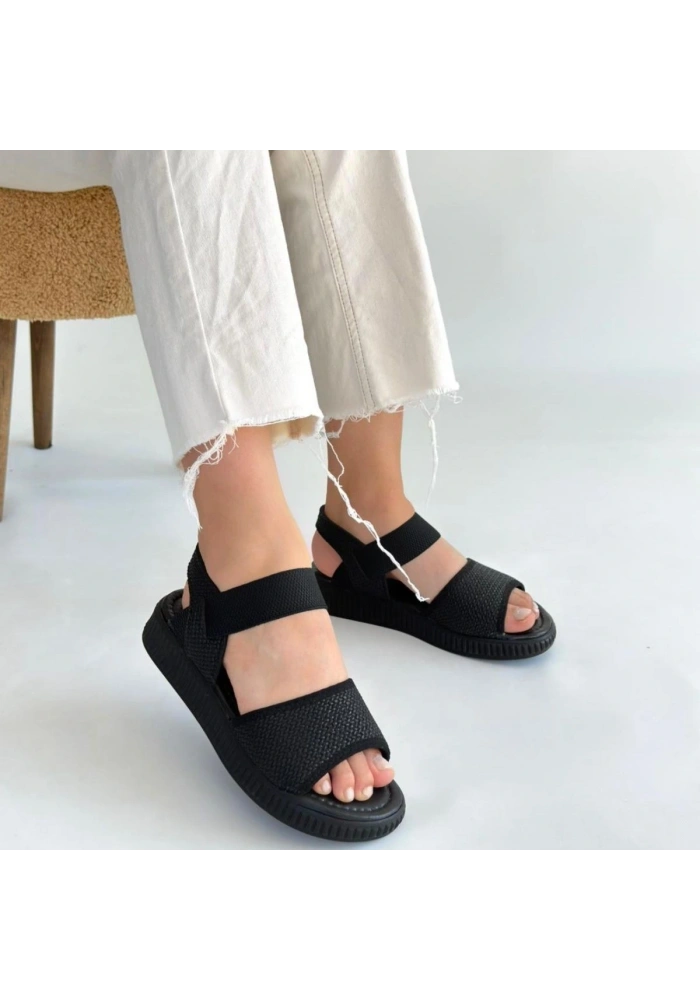 Jake Siyah Hasır Cilt Sandalet