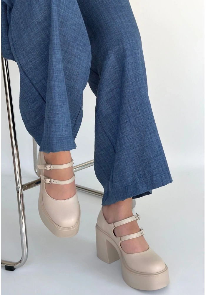 Jarlo Bej Cilt Dolgu Topuk Ayakkabı