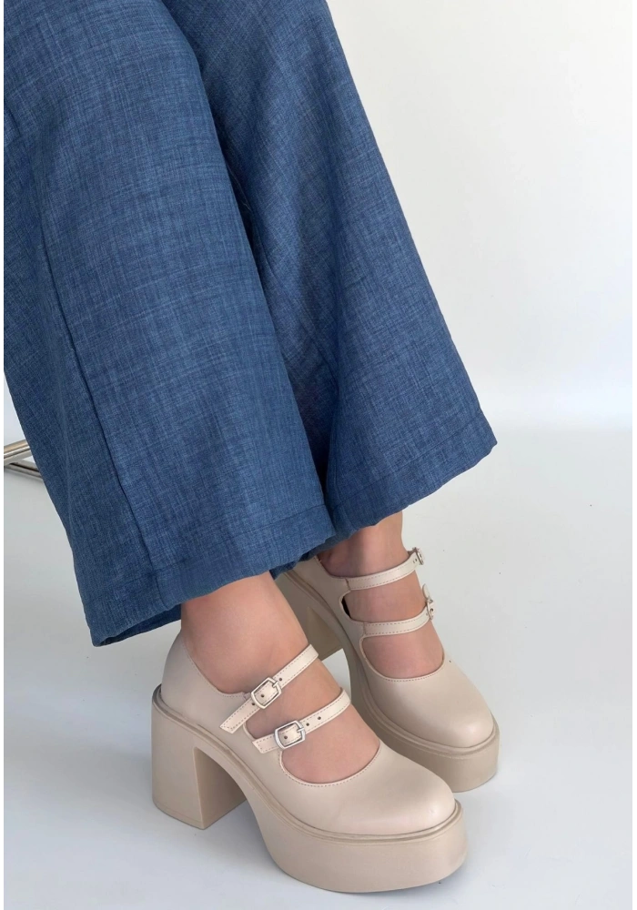 Jarlo Bej Cilt Dolgu Topuk Ayakkabı