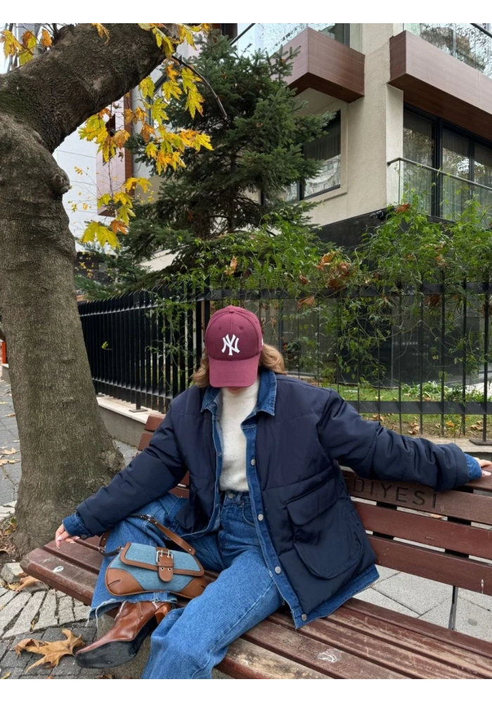 Jeans Detaylı Cıtcıtlı Ceket Mont - Lacivert