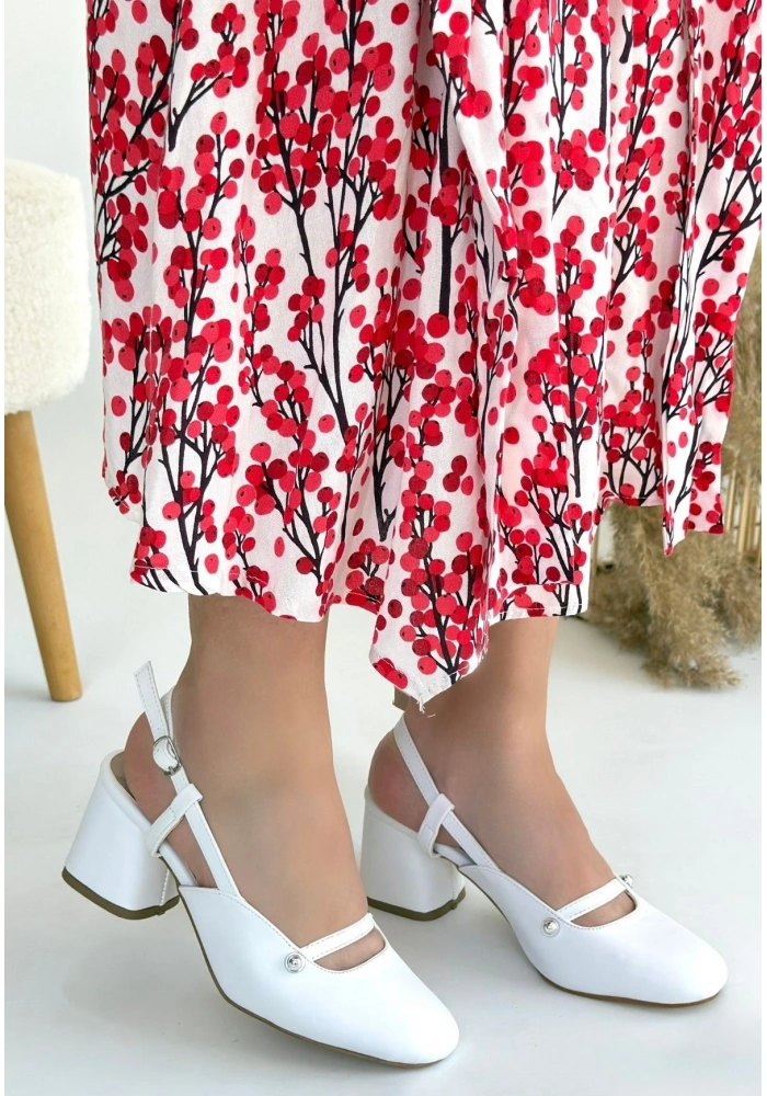 Jecci Beyaz Cilt Topuklu Ayakkabı