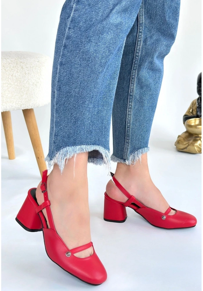 Jecci Kırmızı Cilt Topuklu Ayakkabı