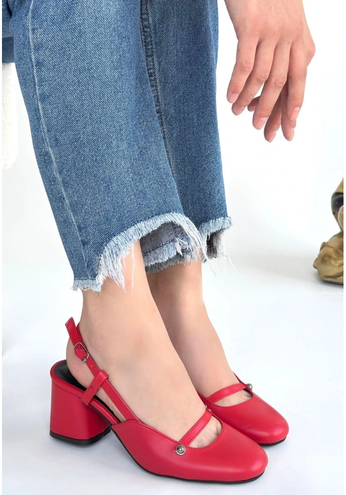 Jecci Kırmızı Cilt Topuklu Ayakkabı