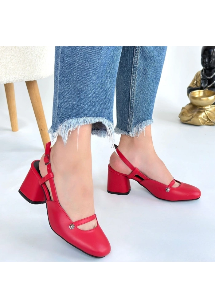 Jecci Kırmızı Cilt Topuklu Ayakkabı