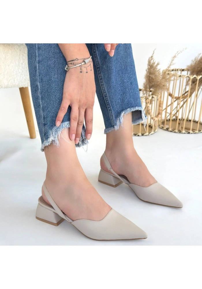 Jenti Bej Cilt Topuklu Ayakkabı