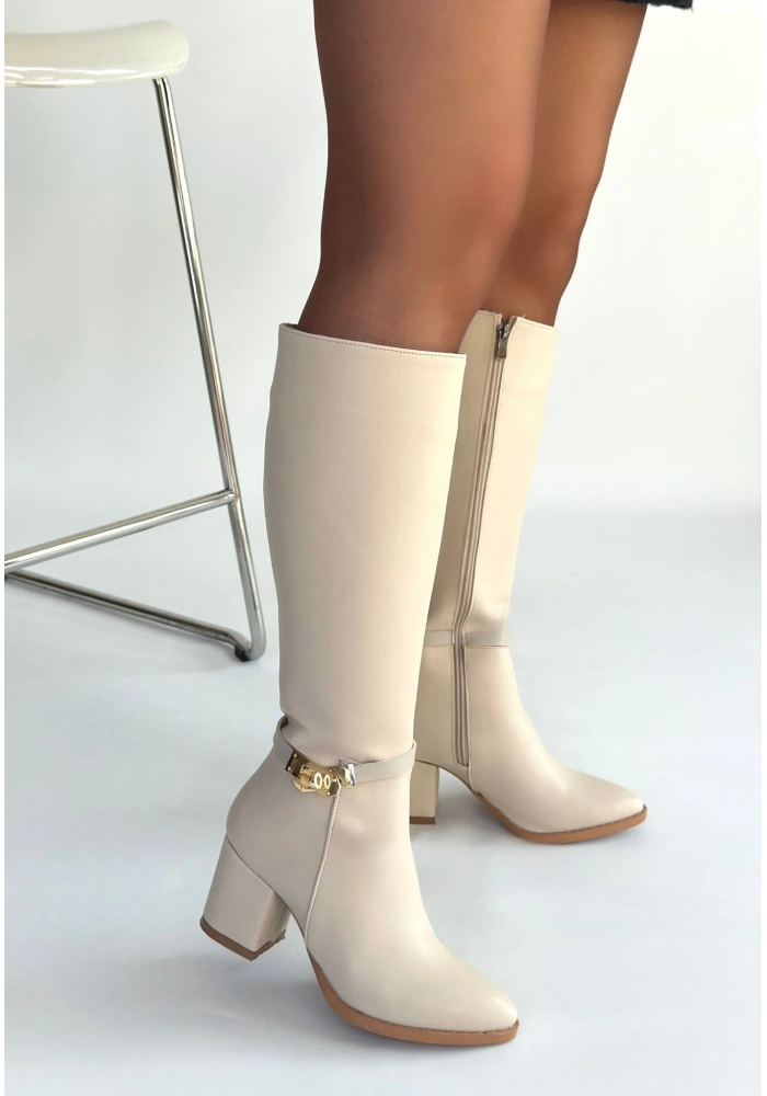 Jeoli Bej Cilt Topuklu Çizme