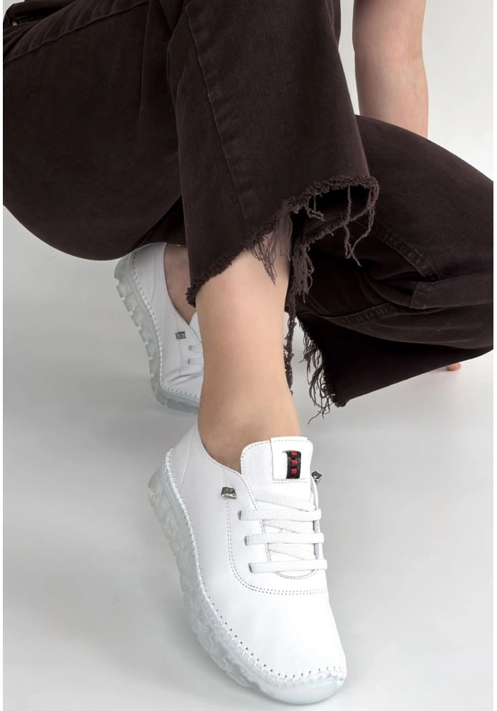 Jiten Beyaz Deri Bağcıklı Spor Ayakkabı