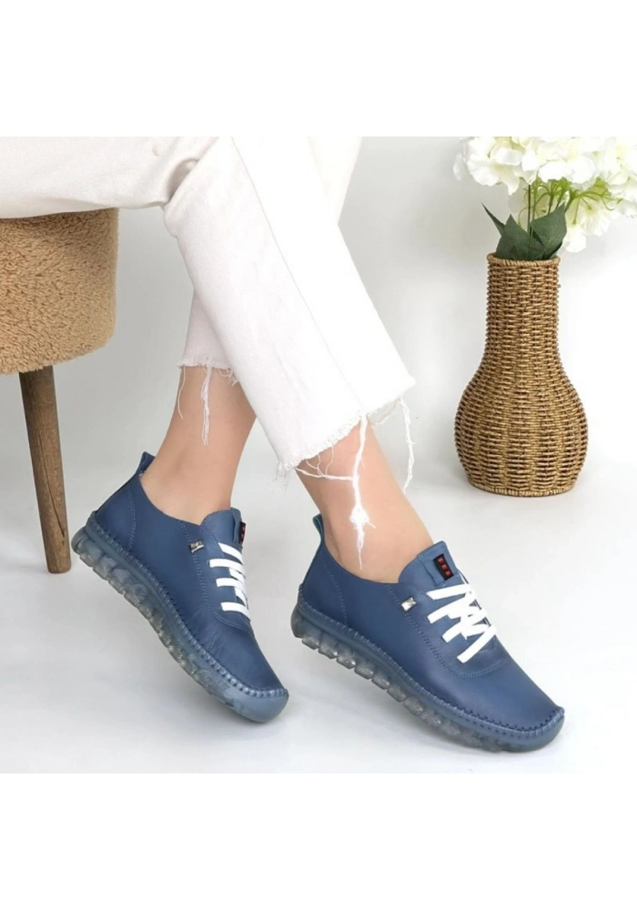 Jiten Mavi Deri Bağcıklı Spor Ayakkabı