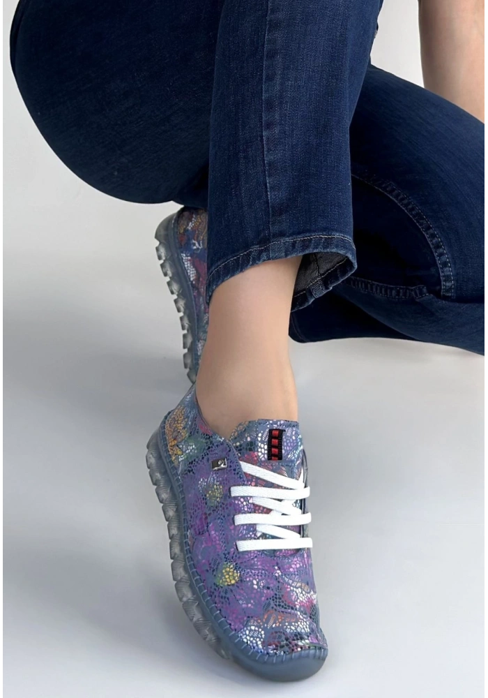 Jiten Mor Desenli Deri Bağcıklı Spor Ayakkabı