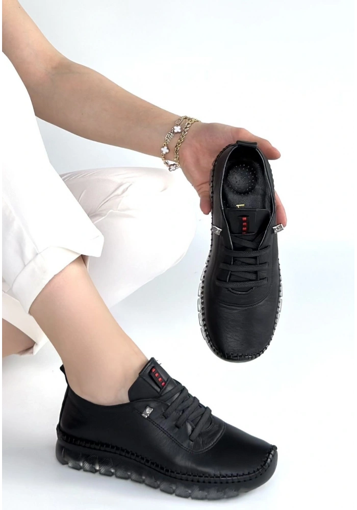 Jiten Siyah Deri Bağcıklı Spor QAyakkabı