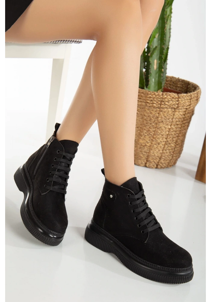 Jiwa Siyah Süet Bağcıklı Bot