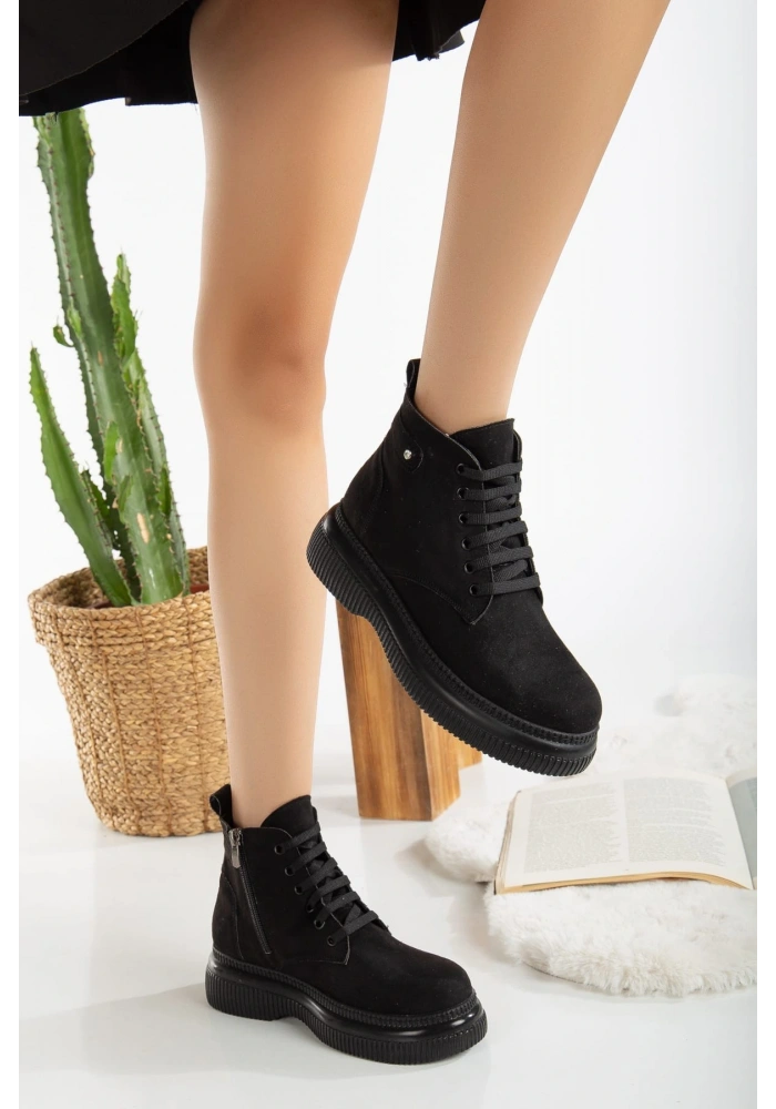 Jiwa Siyah Süet Bağcıklı Bot