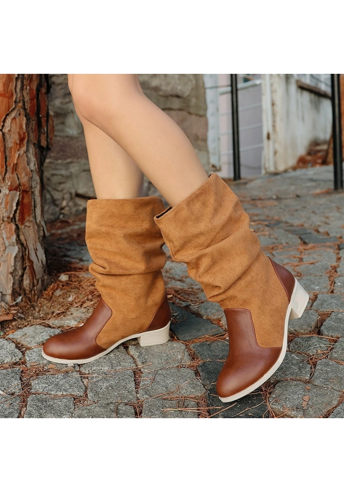 Jolin Taba Cilt Süet Detaylı Çizme