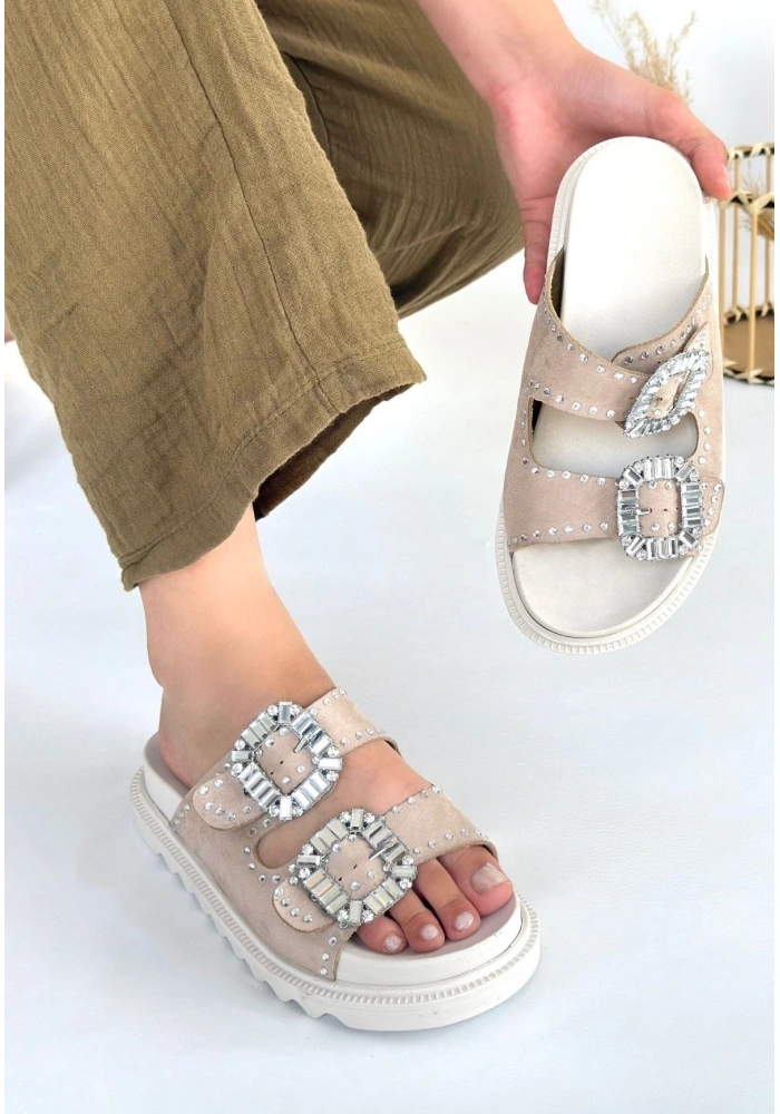 Juana Bej Nubuk Taşlı Terlik