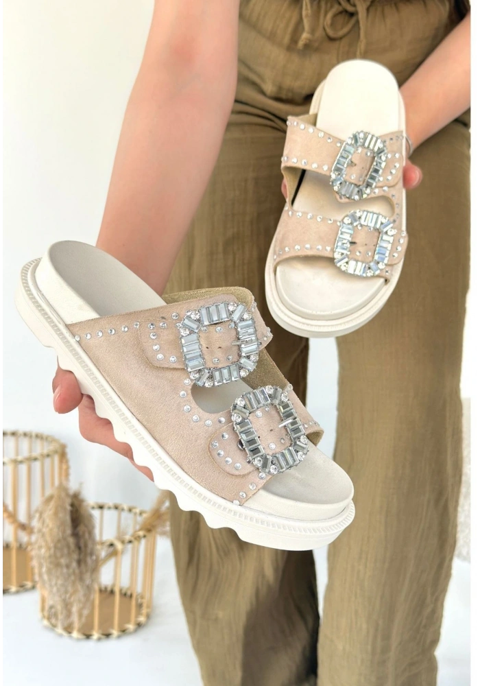 Juana Bej Nubuk Taşlı Terlik