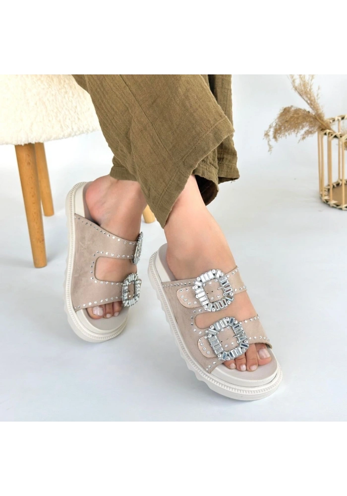 Juana Bej Nubuk Taşlı Terlik