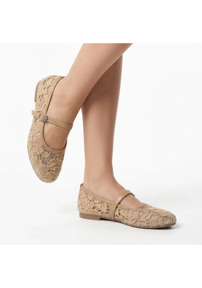 Juta Nude Tül Babet Ayakkabı