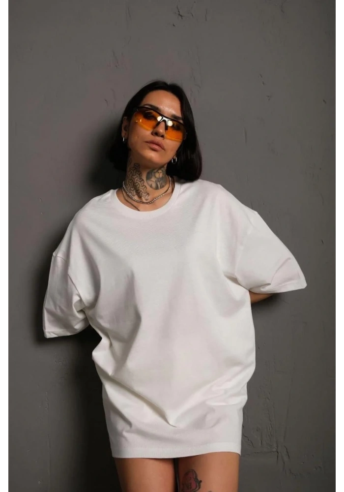 Kadın 24/1 Düz A Kalite Oversize T-shirt - Beyaz