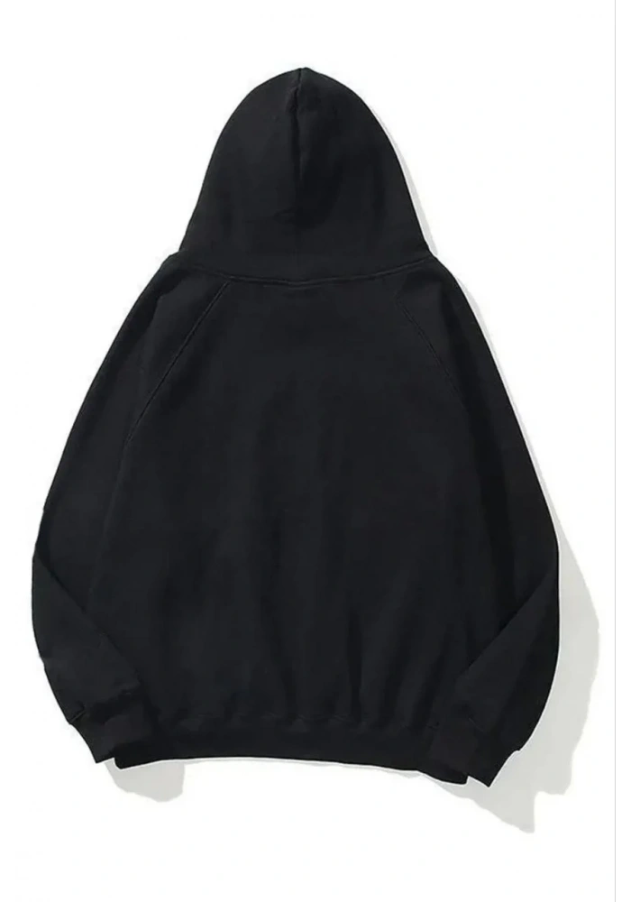 Kadın Kapüşonlu Kanguru Cepli 3 İplik Pamuklu Düz Hoodie Sweatshirt - Siyah