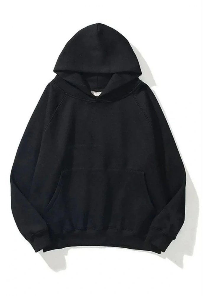 Kadın Kapüşonlu Kanguru Cepli 3 İplik Pamuklu Düz Hoodie Sweatshirt - Siyah