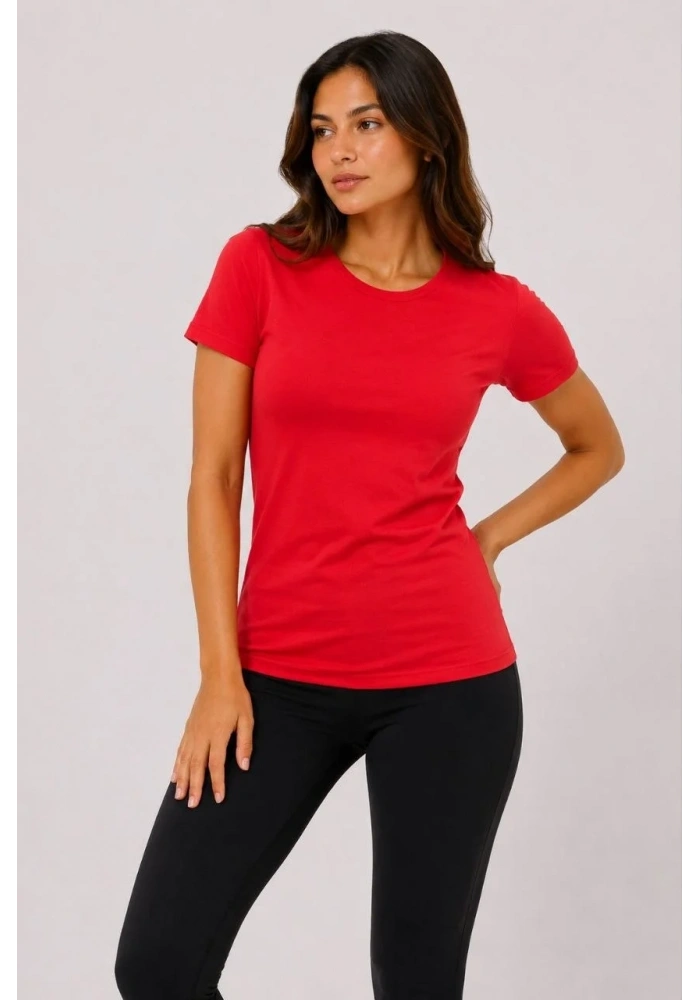Kadın 3’lü Kısa Kollu Bisiklet Yaka Basic Slim Fit T-Shirt - Kırmızı - Mavi - Turuncu