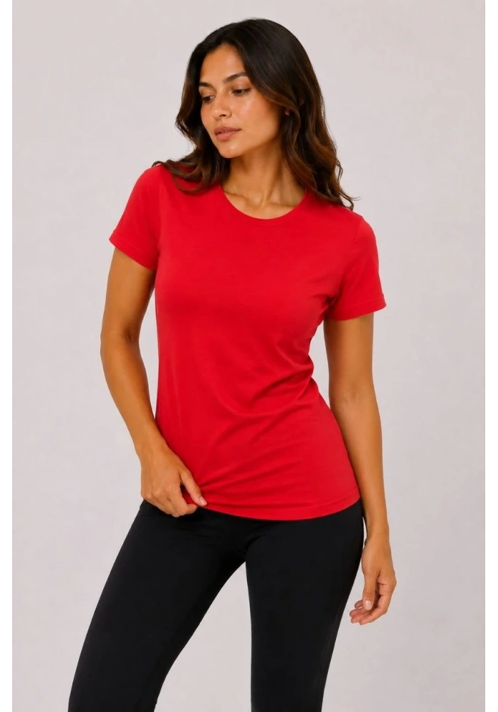 Kadın 3’lü Kısa Kollu Bisiklet Yaka Basic Slim Fit T-Shirt - Kırmızı - Mavi - Turuncu
