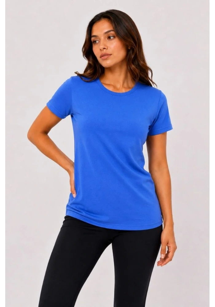 Kadın 3’lü Kısa Kollu Bisiklet Yaka Basic Slim Fit T-Shirt - Kırmızı - Mavi - Turuncu