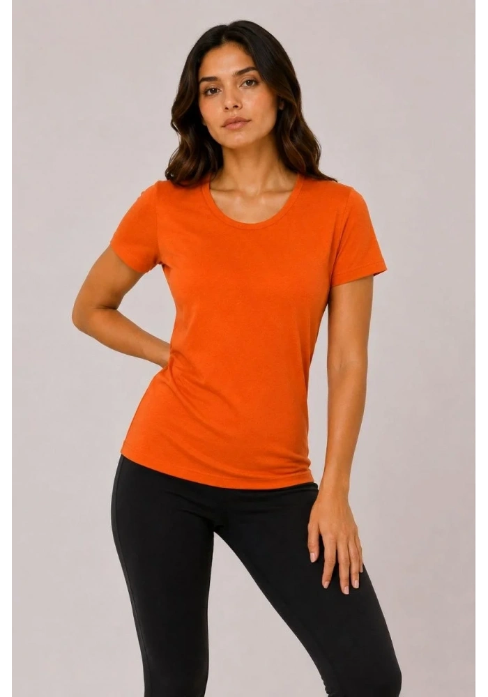 Kadın 3’lü Kısa Kollu Bisiklet Yaka Basic Slim Fit T-Shirt - Kırmızı - Turuncu - Bej