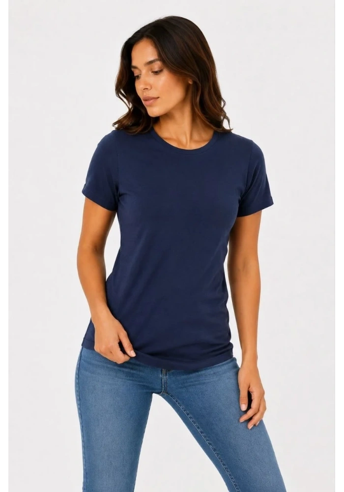 Kadın 3’lü Kısa Kollu Bisiklet Yaka Basic Slim Fit T-Shirt - Mor - Petrol Mavisi - Hardal