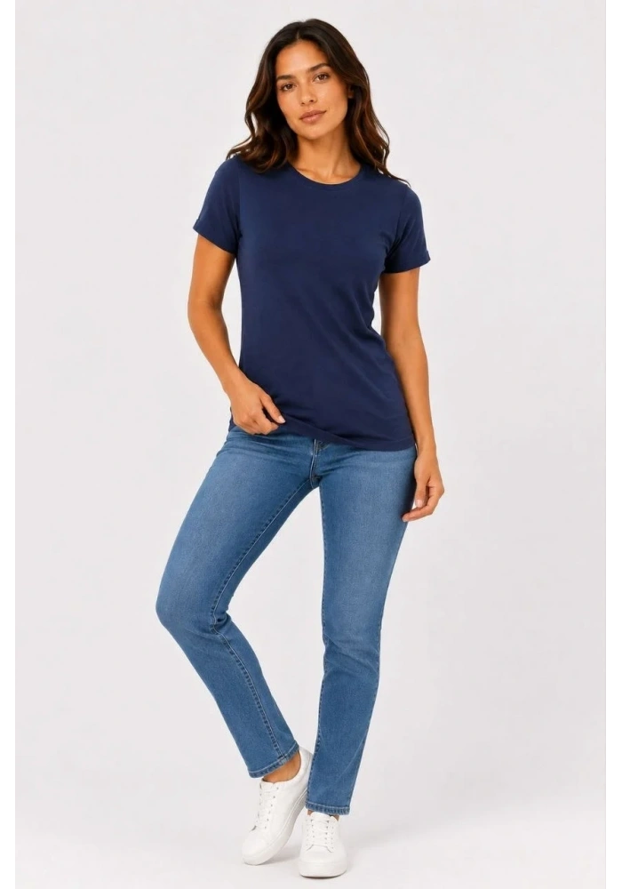 Kadın 3’lü Kısa Kollu Bisiklet Yaka Basic Slim Fit T-Shirt - Mor - Petrol Mavisi - Hardal