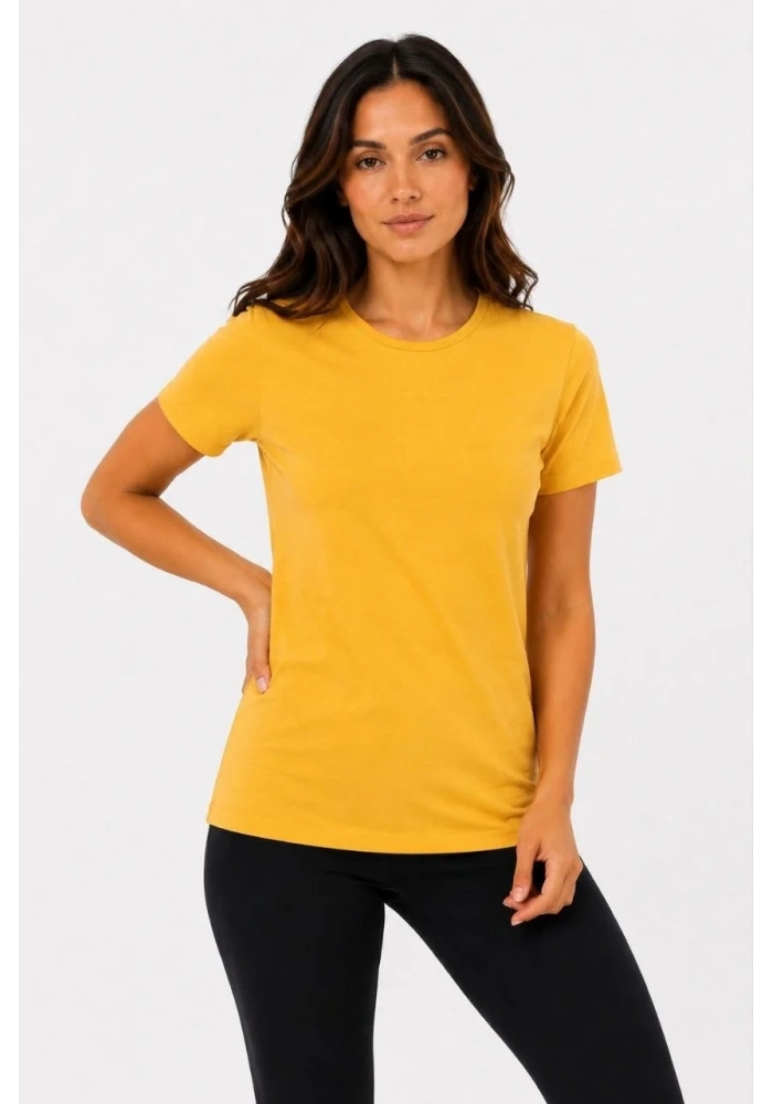 Kadın 3’lü Kısa Kollu Bisiklet Yaka Basic Slim Fit T-Shirt - Turuncu - Bej - Hardal