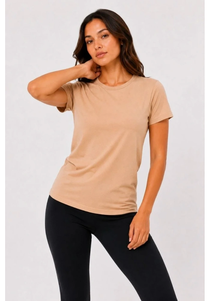 Kadın 3’lü Kısa Kollu Bisiklet Yaka Basic Slim Fit T-Shirt - Turuncu - Bej - Hardal