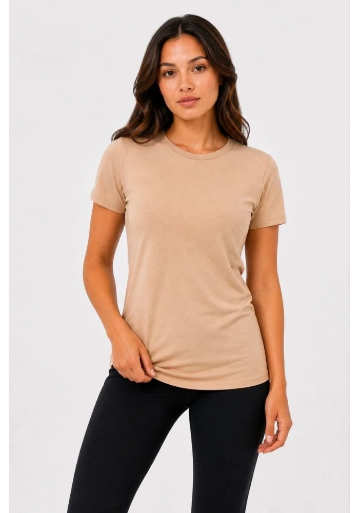 Kadın 3’lü Kısa Kollu Bisiklet Yaka Basic Slim Fit T-Shirt - Turuncu - Bej - Hardal