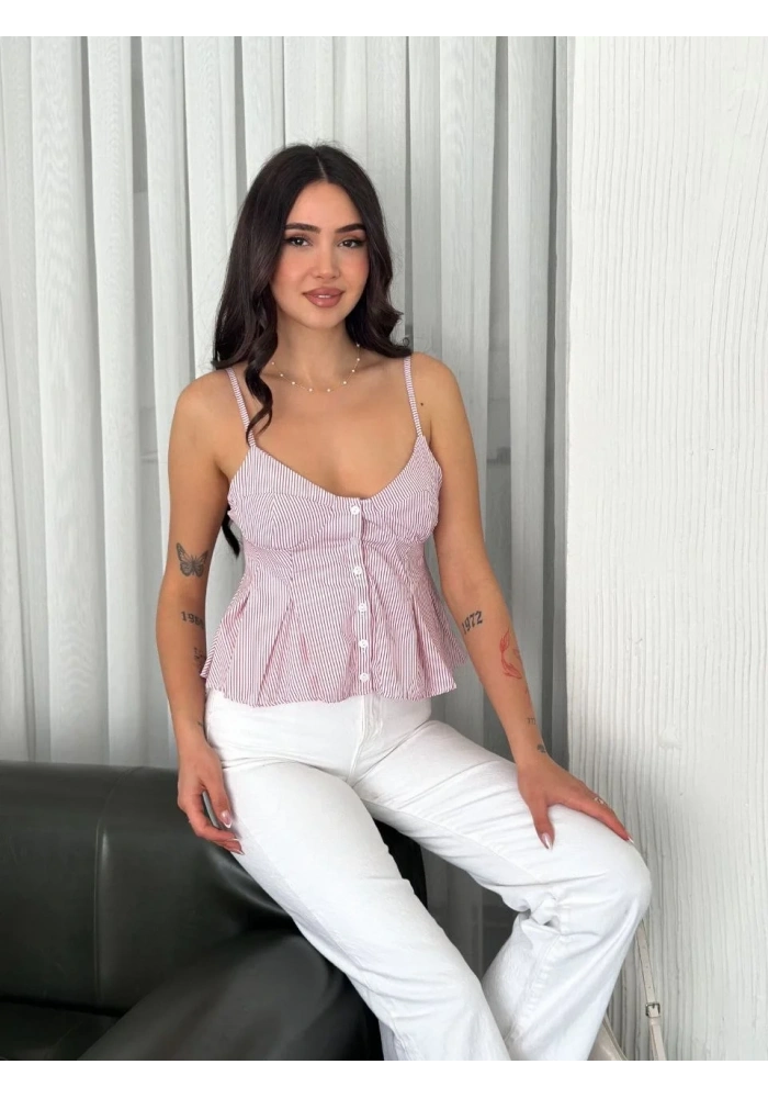 Kadın Askılı Dekolte deraylı crop - Kırmızı