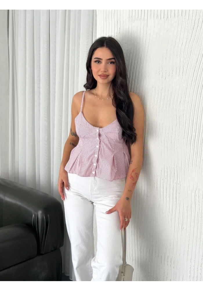 Kadın Askılı Dekolte deraylı crop - Kırmızı