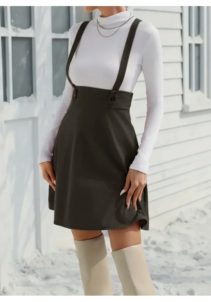 Kadın Askılı Düğmeli Mini Süet Elbise