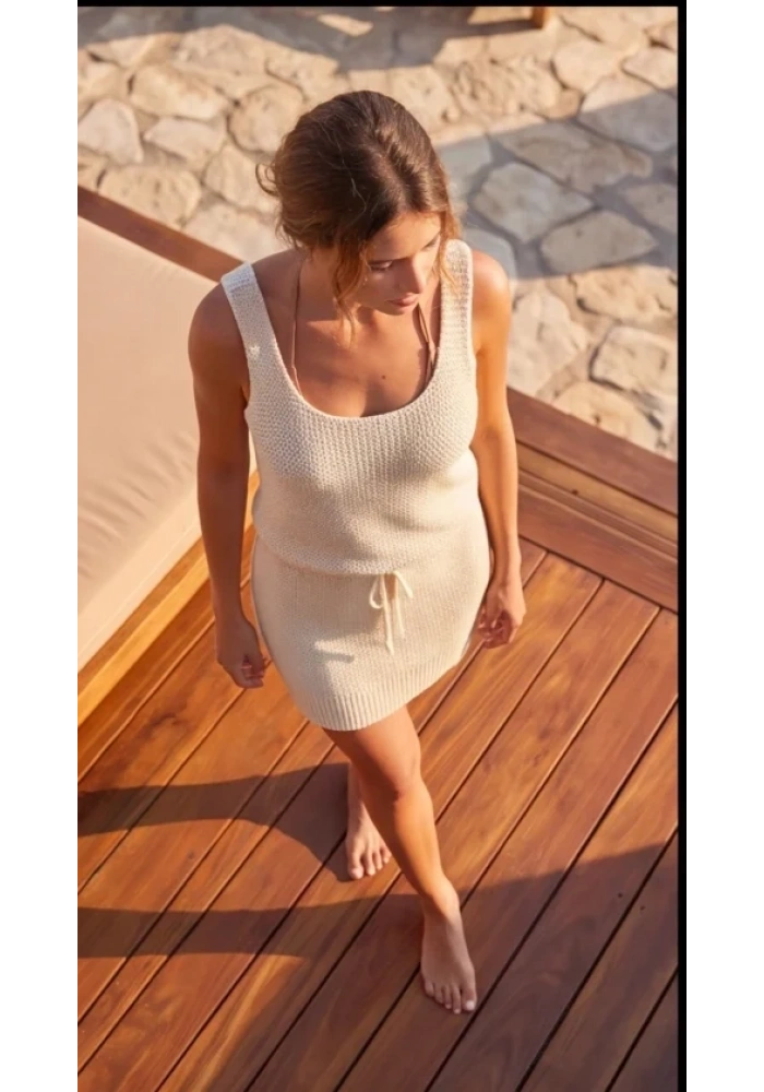 Kadın Askılı Kare Yakalı Belden Bağcıklı Triko Pareo