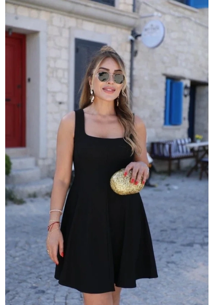 Kadın Askılı Kare Yakalı Kısa Modal Elbise