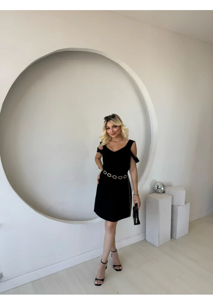 Kadın Askılı Soğuk Omuz Detaylı Modal Elbise