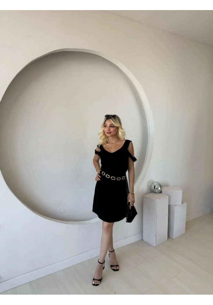 Kadın Askılı Soğuk Omuz Detaylı Modal Elbise