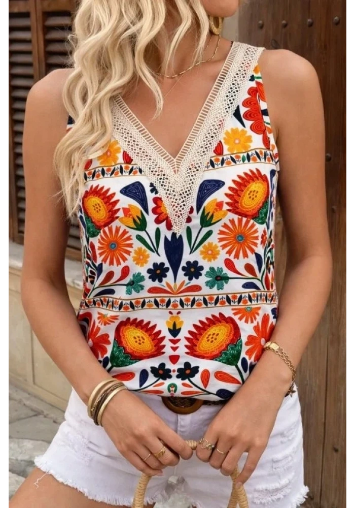 Kadın Askılı V Yaka Dantelli Süprem Bluz