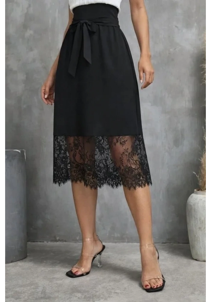 Kadın Askılı V Yakalı Dantelli Midi Viskon Elbise