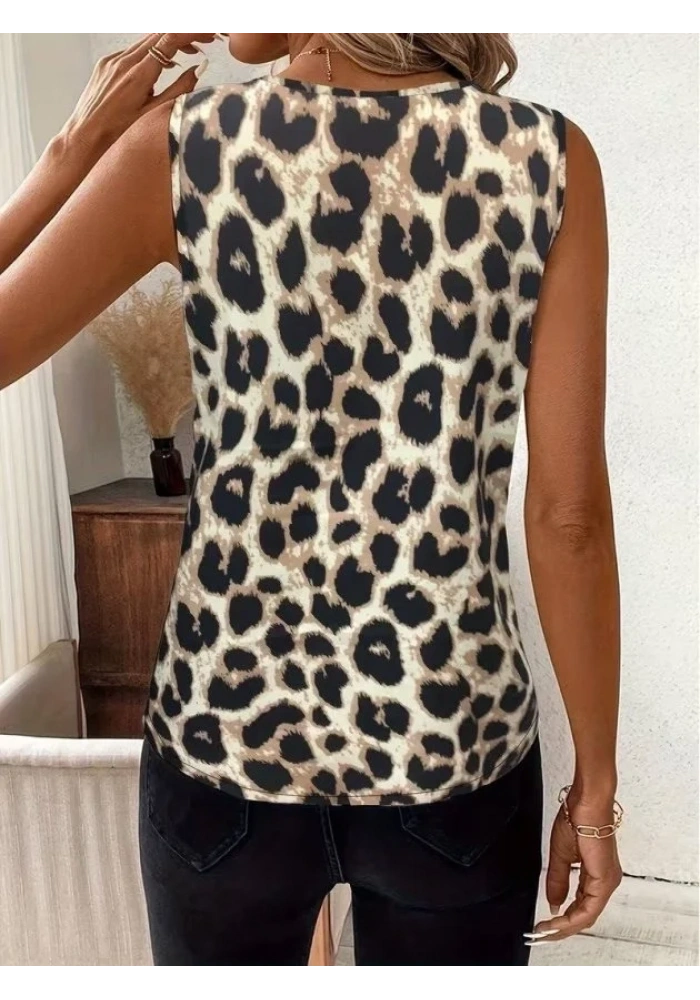 Kadın Askılı V Yakalı Leopar Desenli Süprem Bluz