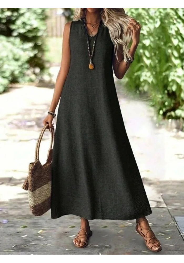 Kadın Askılı V Yakalı Uzun Elbise